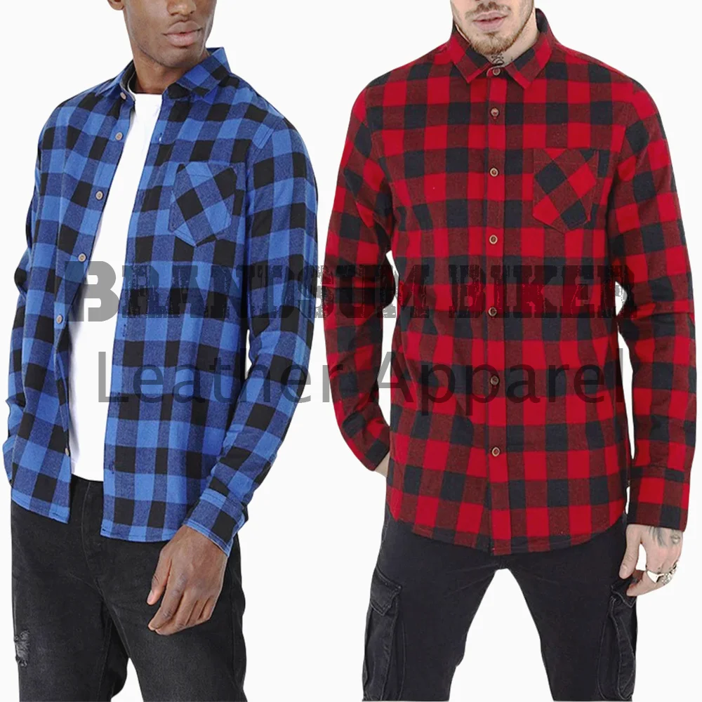 men’s red & black and blue & black check shirt stylish plaid casual shirt