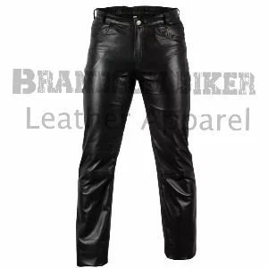 straight fit black leather pant classic men’s genuine leather trousers