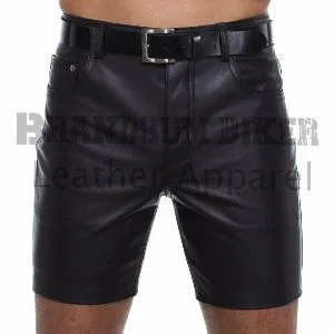 men black 5 pockets leather shorts stylish genuine leather summer bottoms description (300 words):