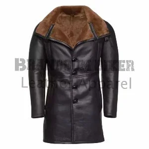 men bomber style trench coat with fur winter leather coat