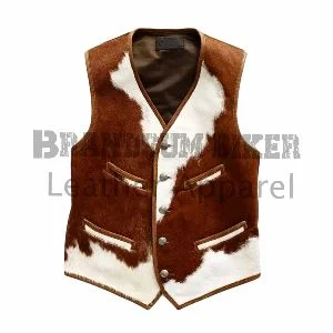 brown and white hair on vest genuine cowhide leather