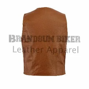 men classic tan brown biker waistcoat leather motorcycle vest
