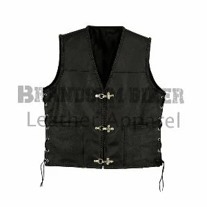 men fishhook buckle braided black side lace vest biker style