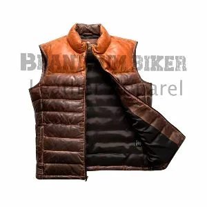 men two toned quilted vest stylish sleeveless leather biker waistcoat