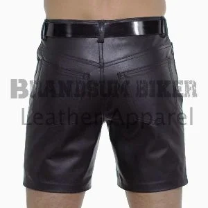 men black 5 pockets leather shorts stylish genuine leather summer bottoms description (300 words):