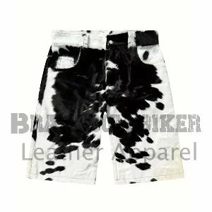 men black & white hair on leather shorts unique cowhide streetwear fashion
