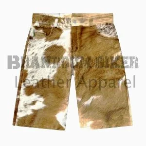 men brown & white hair on leather shorts unique cowhide streetwear fashion