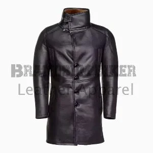 men bomber style trench coat with fur winter leather coat