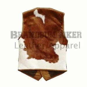 brown and white hair on vest genuine cowhide leather