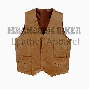 men classic tan brown biker waistcoat leather motorcycle vest