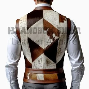 men cowhide leather vest with hair on fur cowboy waistcoat