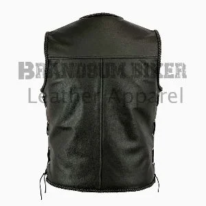 men fishhook buckle braided black side lace vest biker style