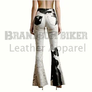 women’s cowhide hair on black & white bell bottom pants western fashion