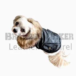 dog winter coat black leather jacket warm & stylish pet outerwear