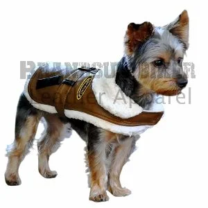 dog brown bomber jacket coat with harness & leash warm pet winter outfit