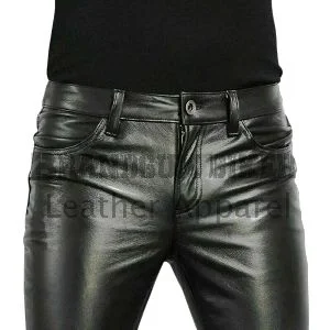 straight fit black leather pant classic men’s genuine leather trousers