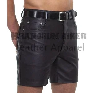 men black 5 pockets leather shorts stylish genuine leather summer bottoms description (300 words):