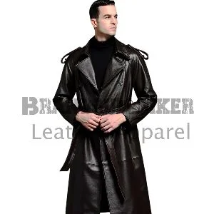 black stylish 5xl belted coat plus size men’s winter overcoat with elegance