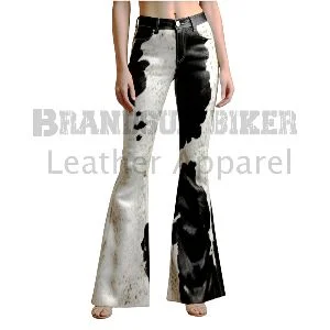 women’s cowhide hair on black & white bell bottom pants western fashion