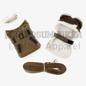 dog brown bomber jacket coat with harness & leash warm pet winter outfit