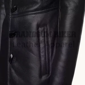 men bomber style trench coat with fur winter leather coat