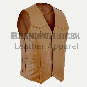 men classic tan brown biker waistcoat leather motorcycle vest