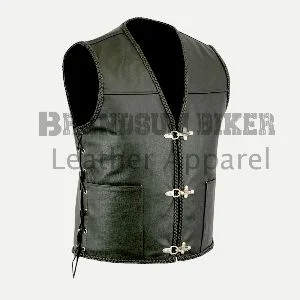 men fishhook buckle braided black side lace vest biker style