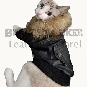 dog winter coat black leather jacket warm & stylish pet outerwear