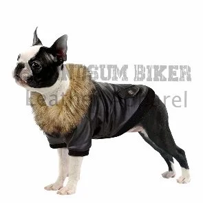 dog winter coat black leather jacket warm & stylish pet outerwear