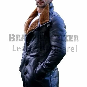 men bomber style trench coat with fur winter leather coat