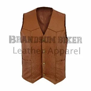 men classic tan brown biker waistcoat leather motorcycle vest