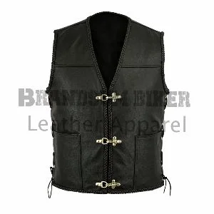 men fishhook buckle braided black side lace vest biker style
