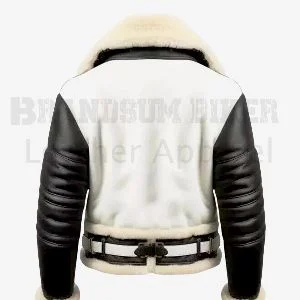 black and white leather jacket with white fur stylish winter luxury wear