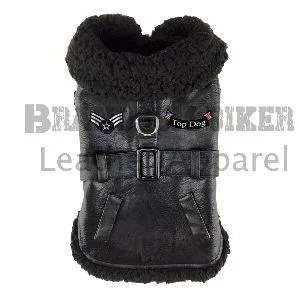 top dog black flight jacket with matching leash stylish pet outerwear set