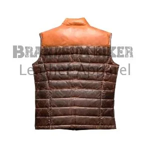 men two toned quilted vest stylish sleeveless leather biker waistcoat