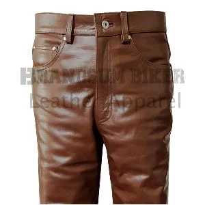 men’s brown 501 style leather pant classic straight fit biker & casual wear